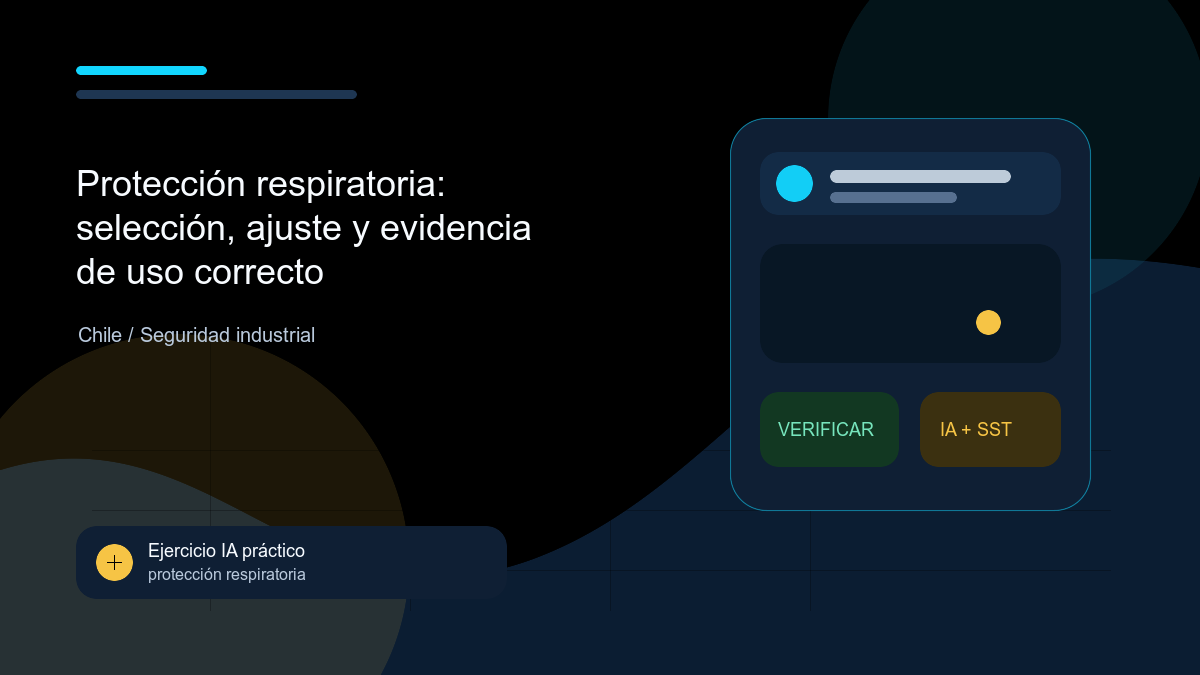 Ilustración editorial de SAFEIA sobre Protección respiratoria: selección, ajuste y evidencia de uso correcto, Chile