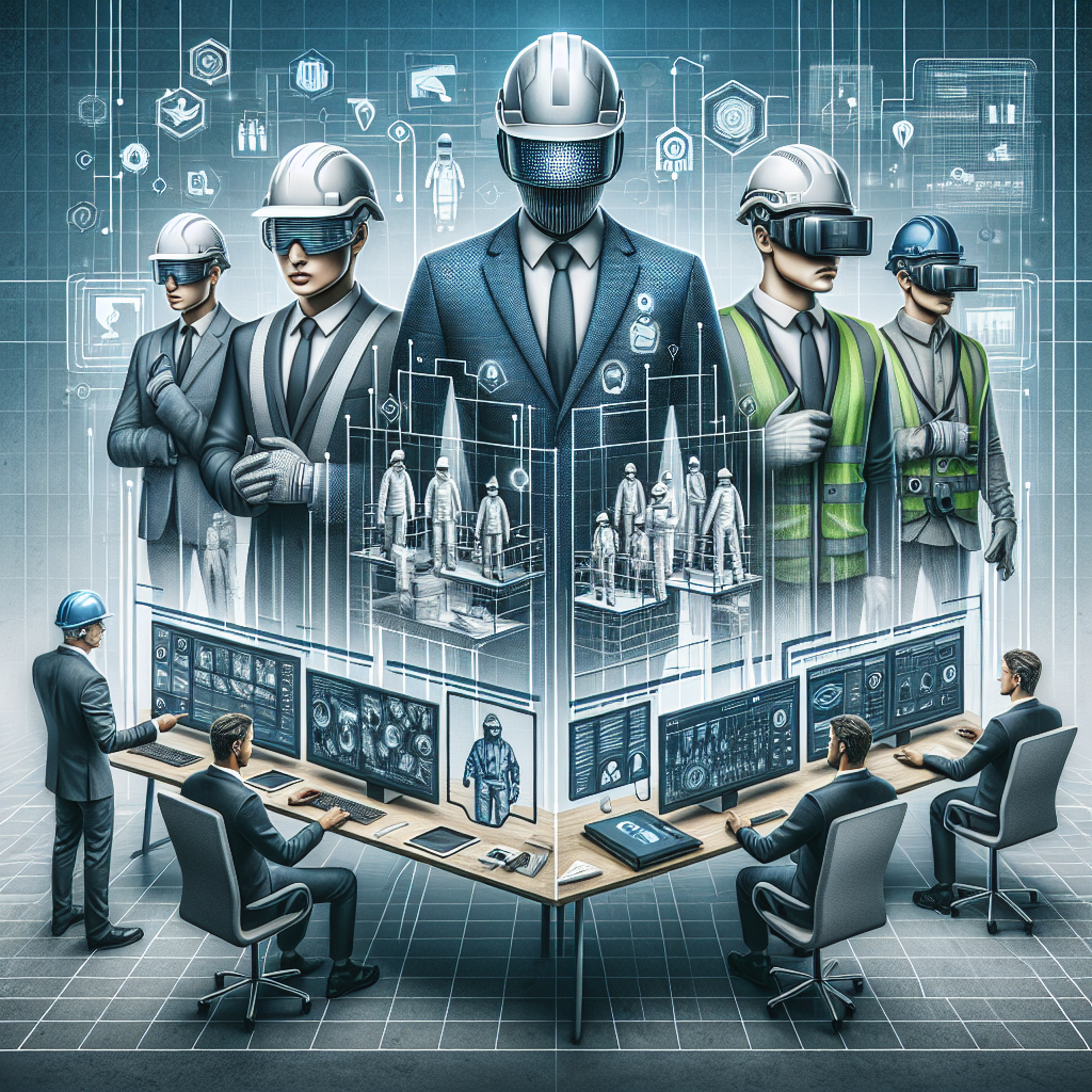 A modern and professional image representing the concept of the best computer vision guide for PPE inspection in Occupational Safety and Health (OSH). The image features a clean, structured composition optimized for web at 1200x630 pixels with high resolution. It includes diverse professionals wearing EPP like helmets, gloves, goggles, and vests, working in a technologically advanced environment. Screens or devices display real-time computer vision analysis of PPE compliance. Corporate colors such as blue, grey, white, and green dominate the scene to evoke professionalism and innovation. Elements of modern design and safety are incorporated, with icons or text reinforcing the main theme, blending realistic photography and modern illustration styles.