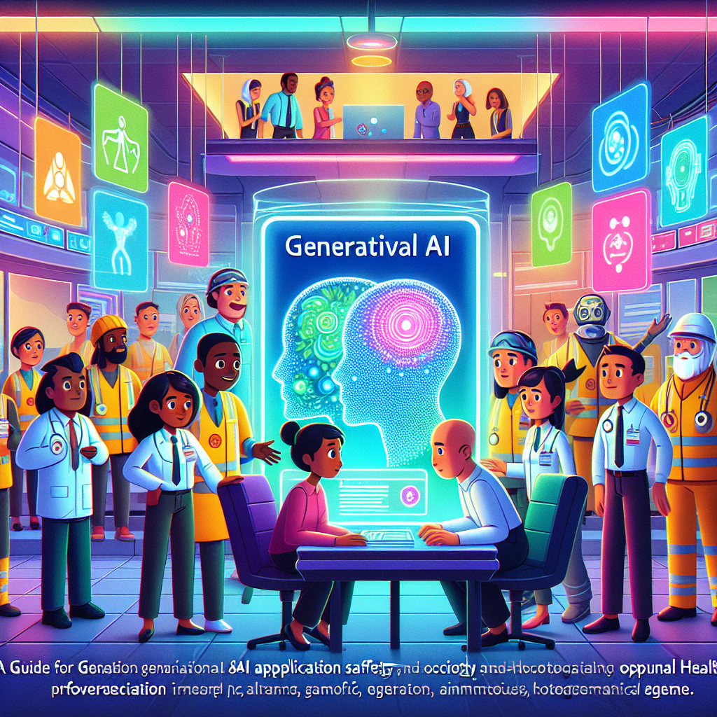 A Pixar-style illustration showcasing a guide for generative AI applications in safety and occupational health in 2025. The scene features a futuristic office with advanced AI technology displayed on colorful holographic screens. Several diverse characters, including individuals of Caucasian, Black, Hispanic, South Asian, and Middle-Eastern descent, are collaborating on a digital interface, with vibrant facial expressions that show curiosity and enthusiasm. Bright, vivid colors with a smooth and whimsical animation style fill the atmosphere. The illustration is highly professional with engaging visual elements, high resolution (1200x630 pixels), and avoids photorealistic or overly generic content.